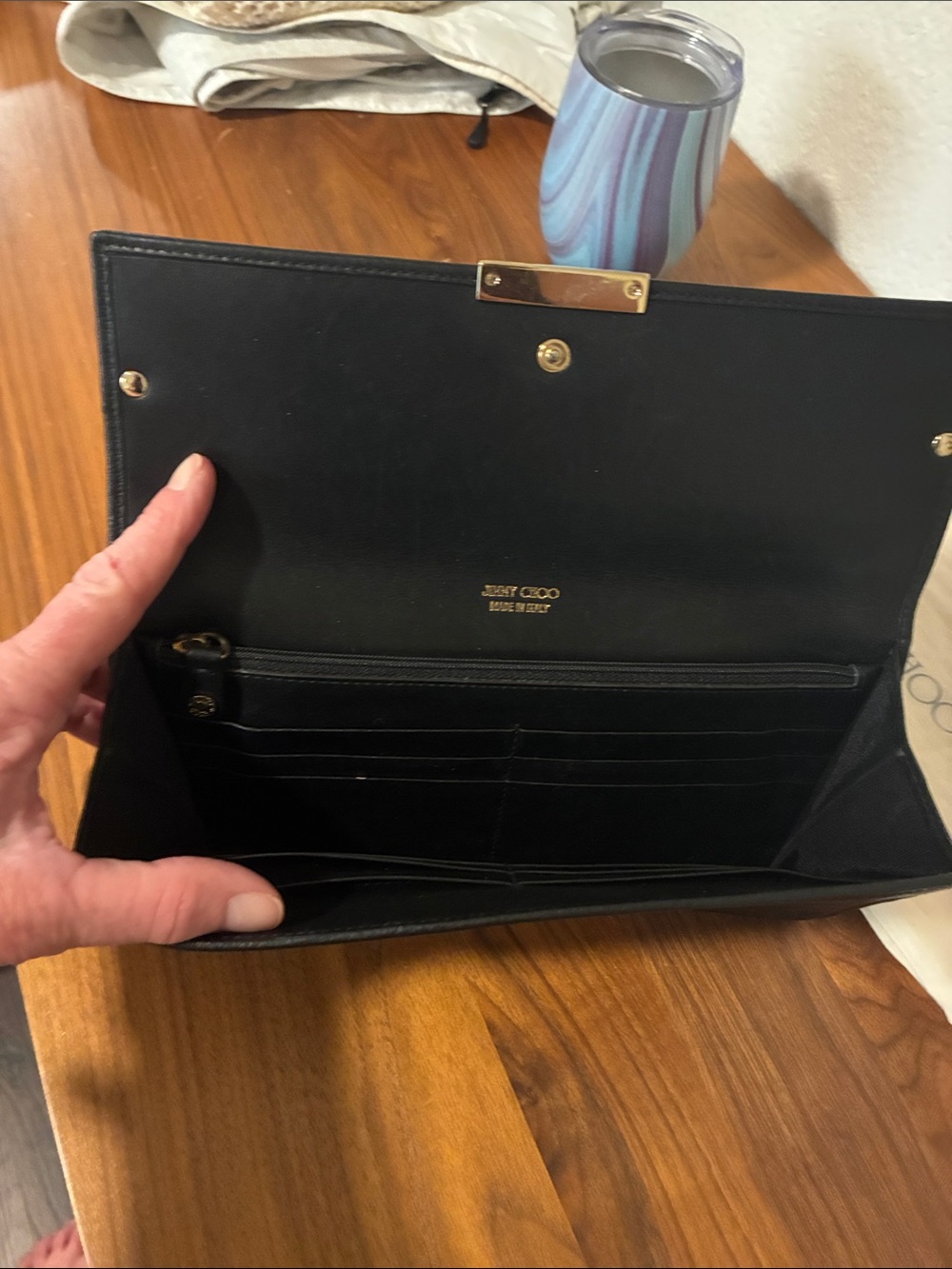 Jimmy Choo Black Leather Clutch with Gold Plate - Picture 3 of 10